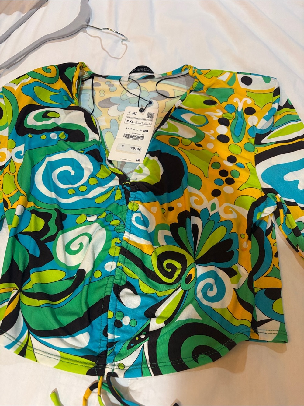 Zara Multicolor Swirl Print Blouse - Green, Blue & Yellow